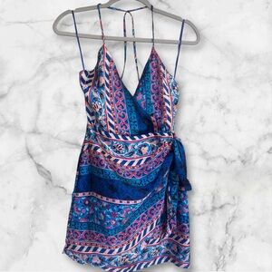 Zara satin Vibrant Blue and Pink Wrap Dress sz XS nwt, 016